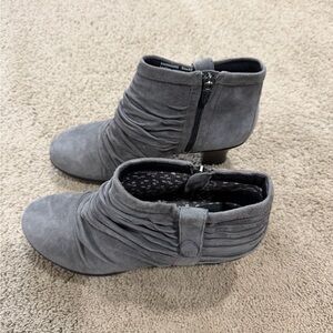 Dansko Buffy Ruched Gray Suede Booties